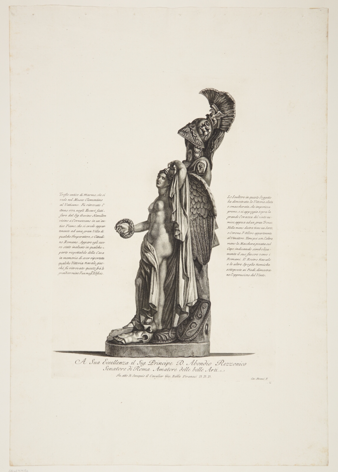 Giovanni Battista Piranesi, Marmortrofæ med sejrsgudinde fra Vatikanet, fundet nær Cornazzano af Gavin Hamilton i 1772
