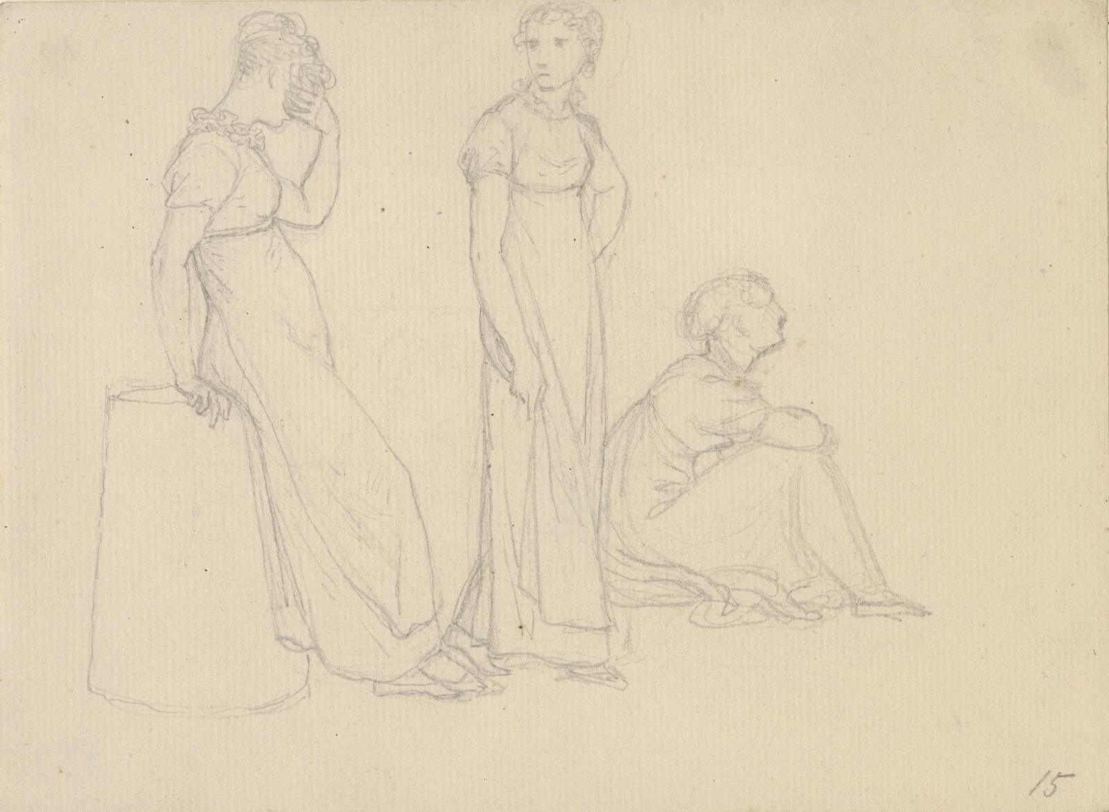 C.W. Eckersberg, Tre kvindefigurer, de to stående, den tredje siddende på hug.