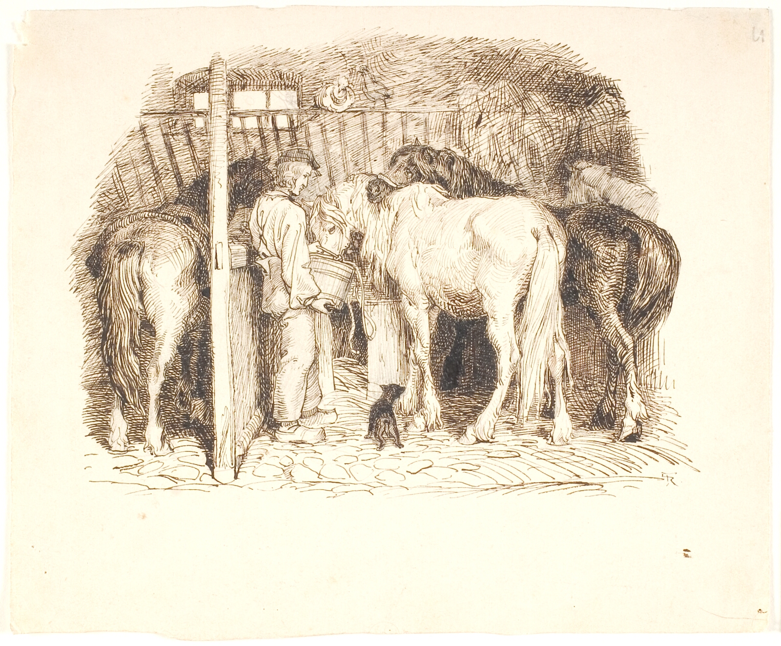 Lorenz Frølich, Heste i en stald får vand af en karl