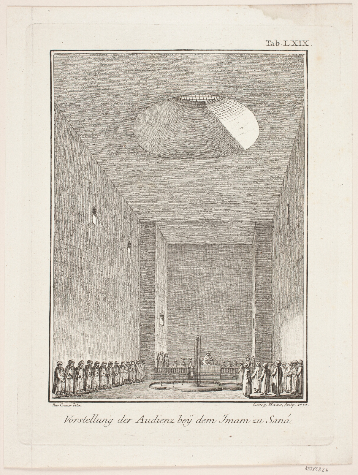 Georg Haas, Vorstellung der audienz bey dem iman zu Sana. Illustration til Niebuhrs "Reisebeschreibung nach Arabien", 1. del