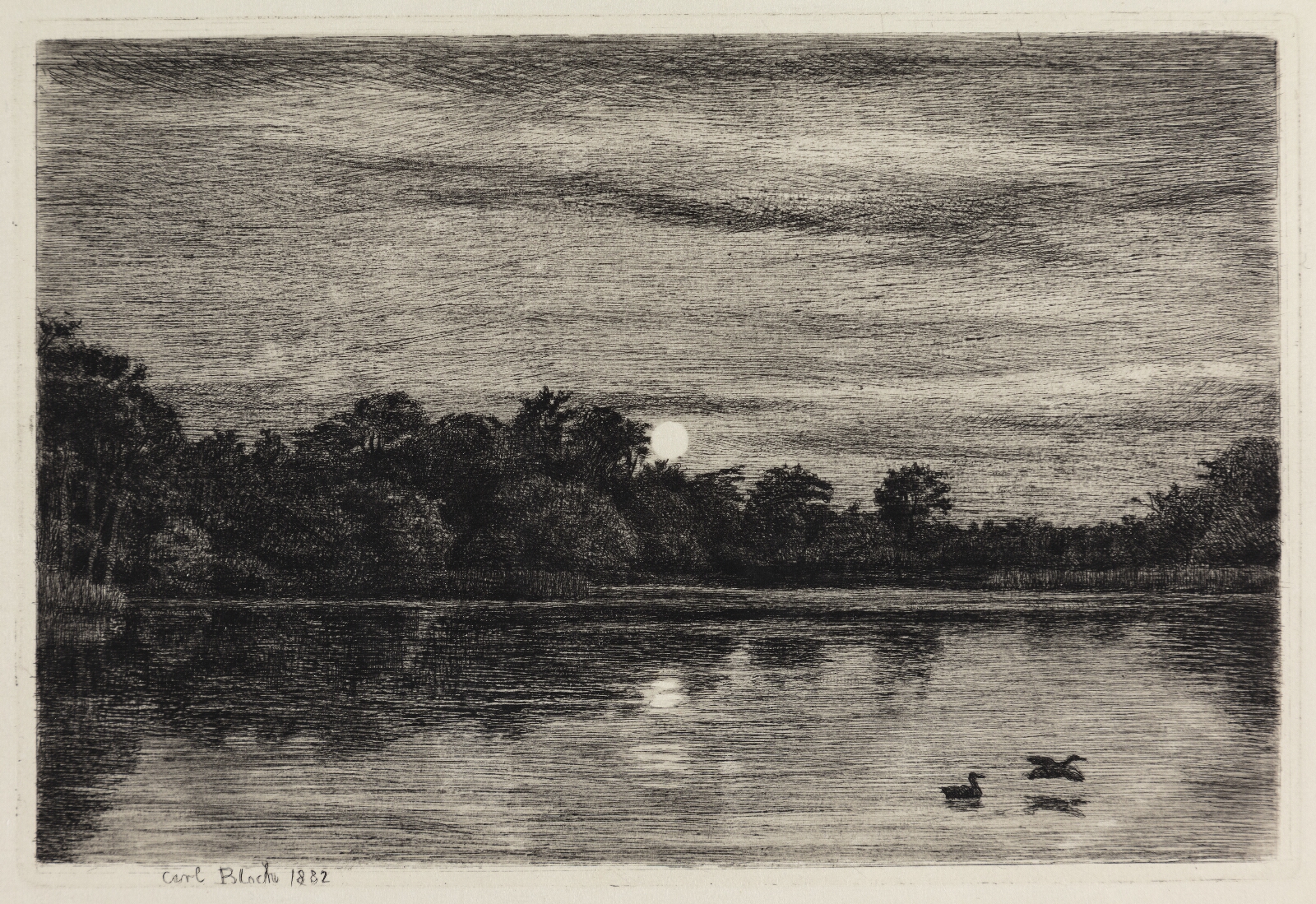 Carl Bloch, Bondedammen ved Hellebæk. Måneskin