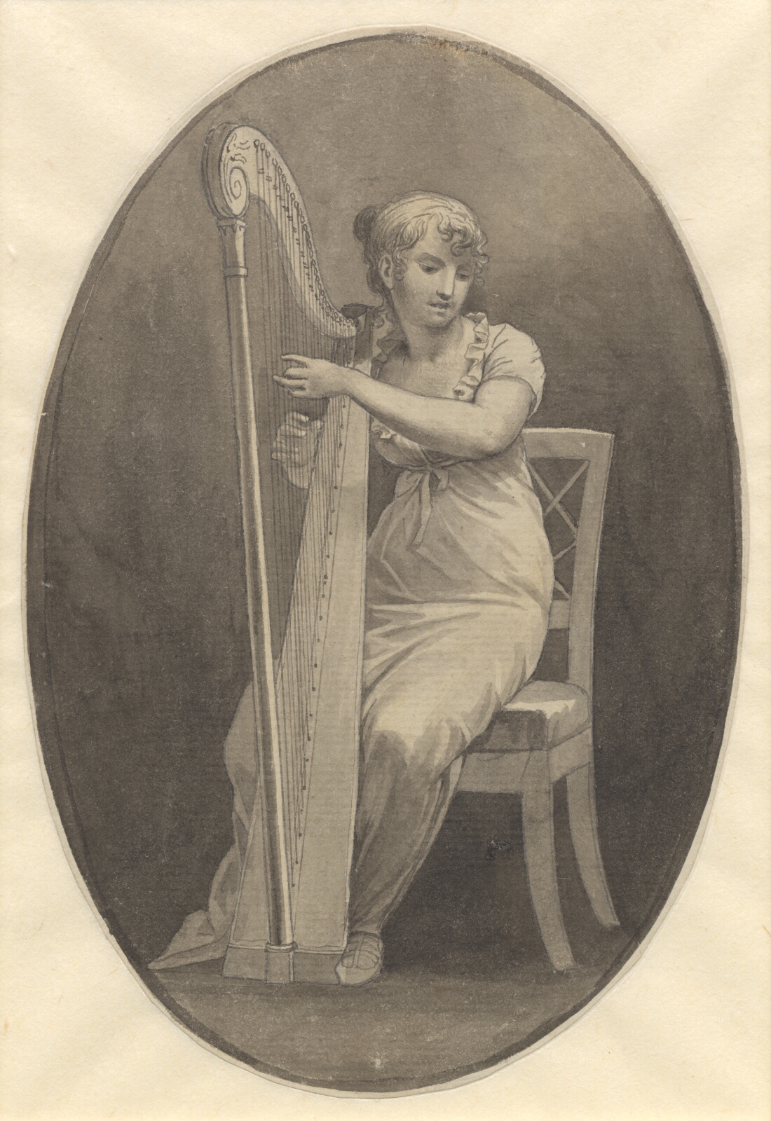 C.W. Eckersberg, En dame der spiller på harpe