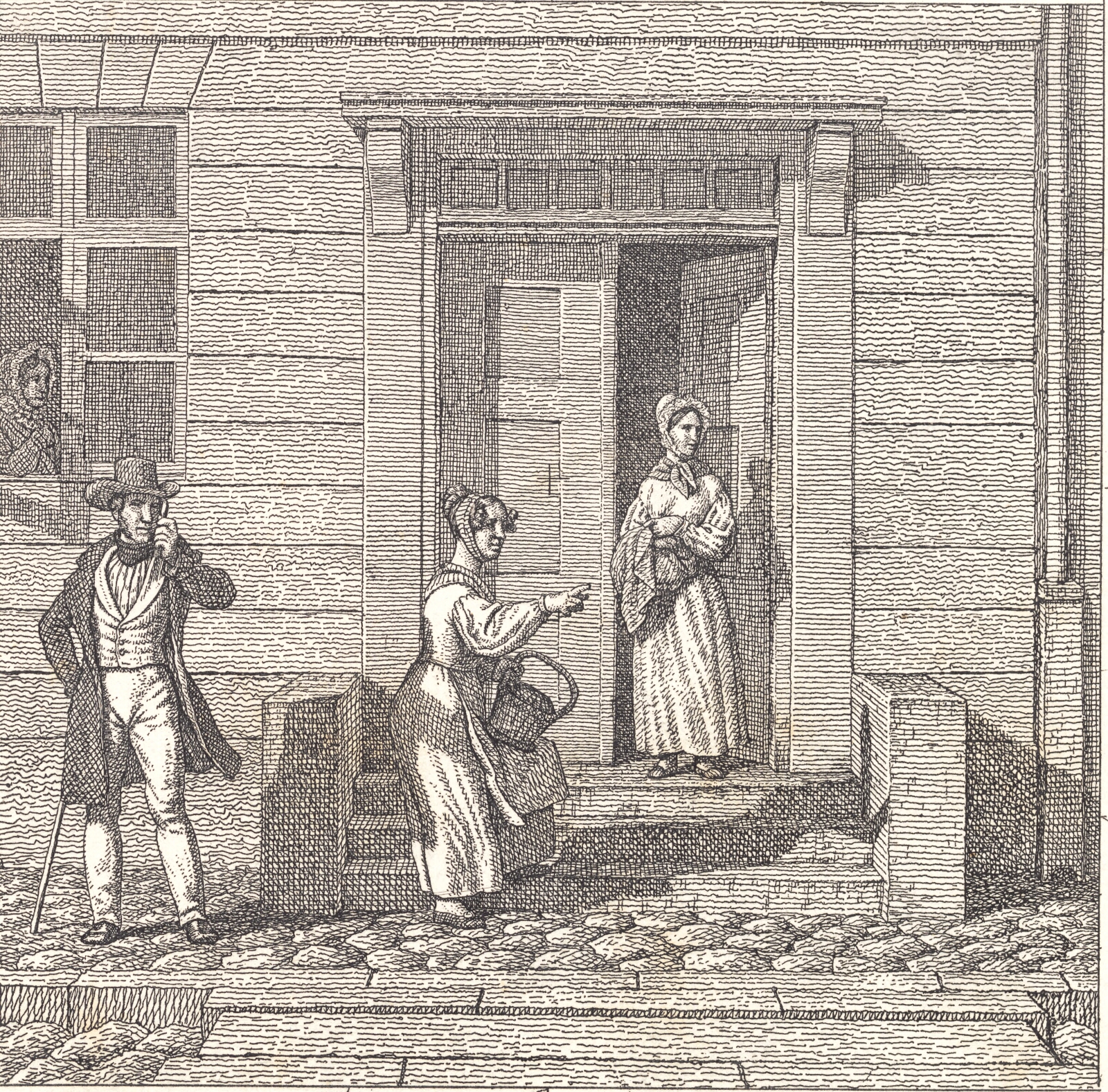 C.W. Eckersberg, Gadescene, to piger, en herre og en kone ser efter noget