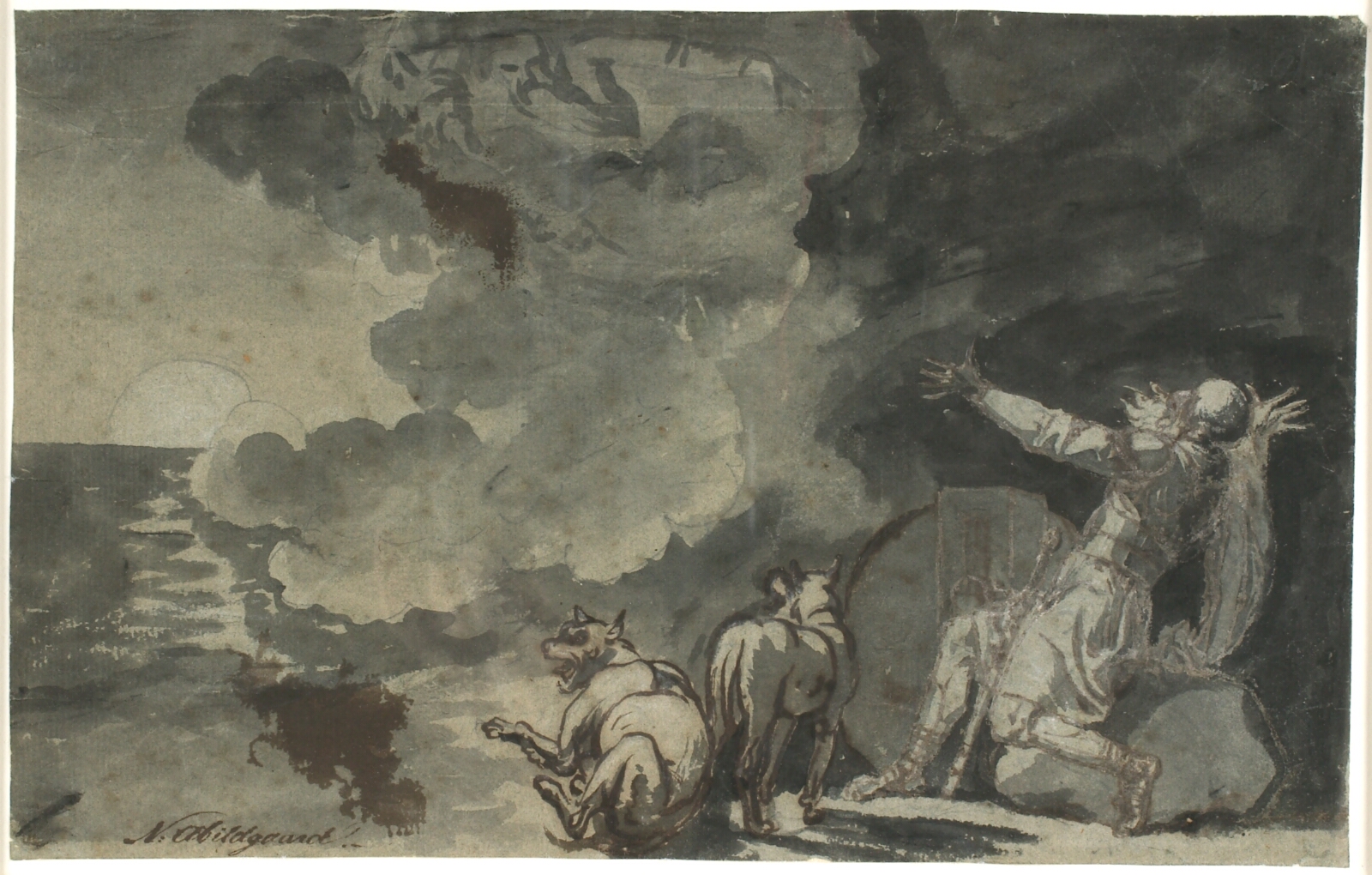 Nicolai Abildgaard, Fingal ser sine forfædres ånder ved månens skin. Scene af Ossian