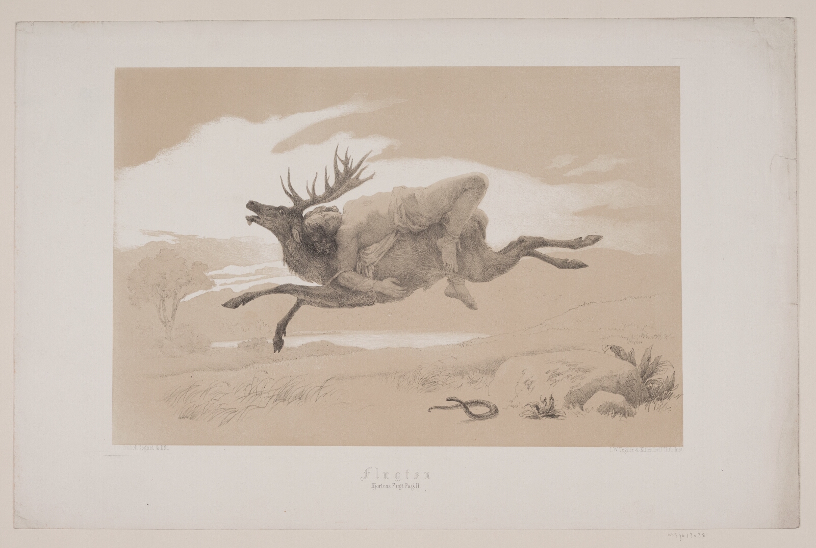 Lorenz Frølich, Flugten, pag. 11, illustration til Christian Winthers "Hjortens Flugt"