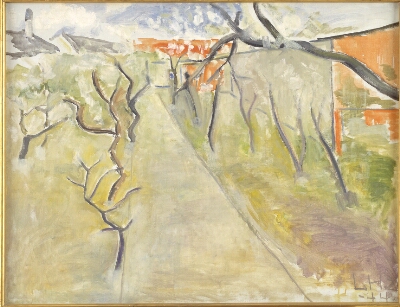 A Garden with Fruit Trees in Bloom