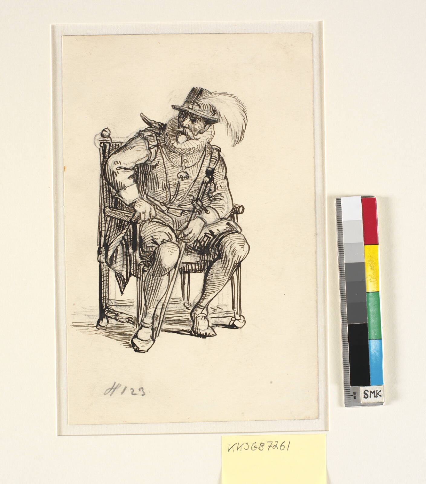 Wilhelm Marstrand, Siddende adelsmand fra Chr. IV's tid med fjerprydet hat