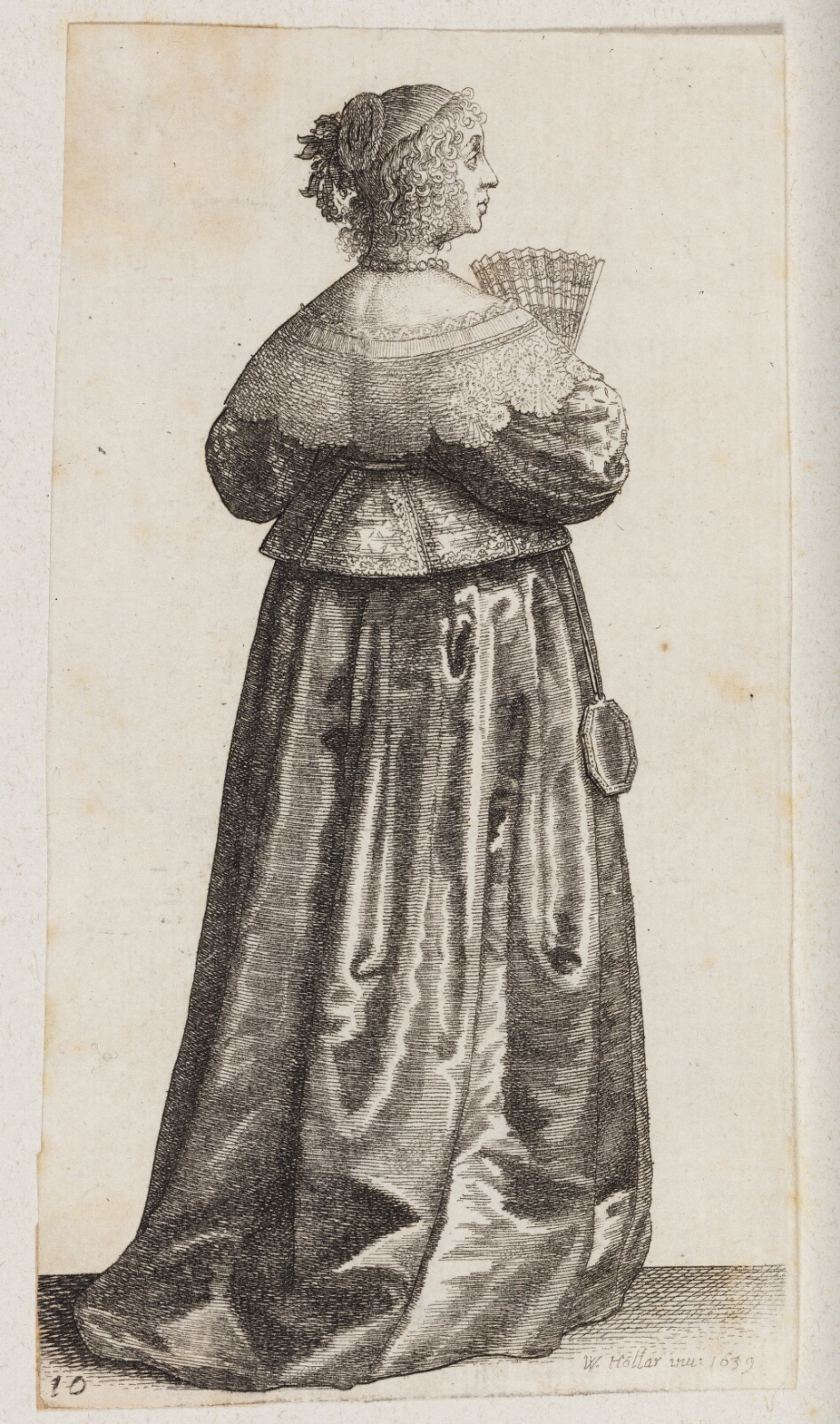 Wenceslaus Hollar, Kvinde med en vifte og et spejl, set bagfra