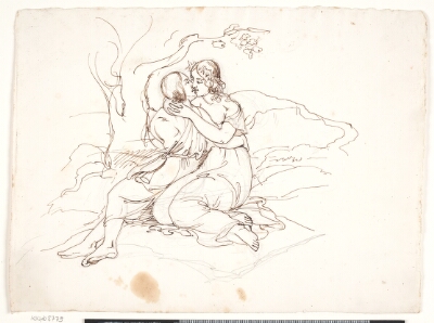 Et ungt par i omfavnelse i et landskab, Jerichau Baumann, Elisabeth, 1781-1881