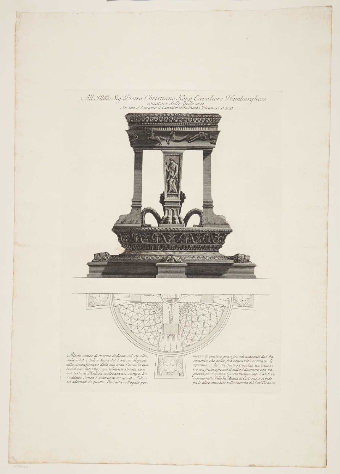 Giovanni Battista Piranesi, Marmortrefod med en frise af stjernetegn, dedikeret til Apollon og fundet ved Ciceros Villa i Tusculum
