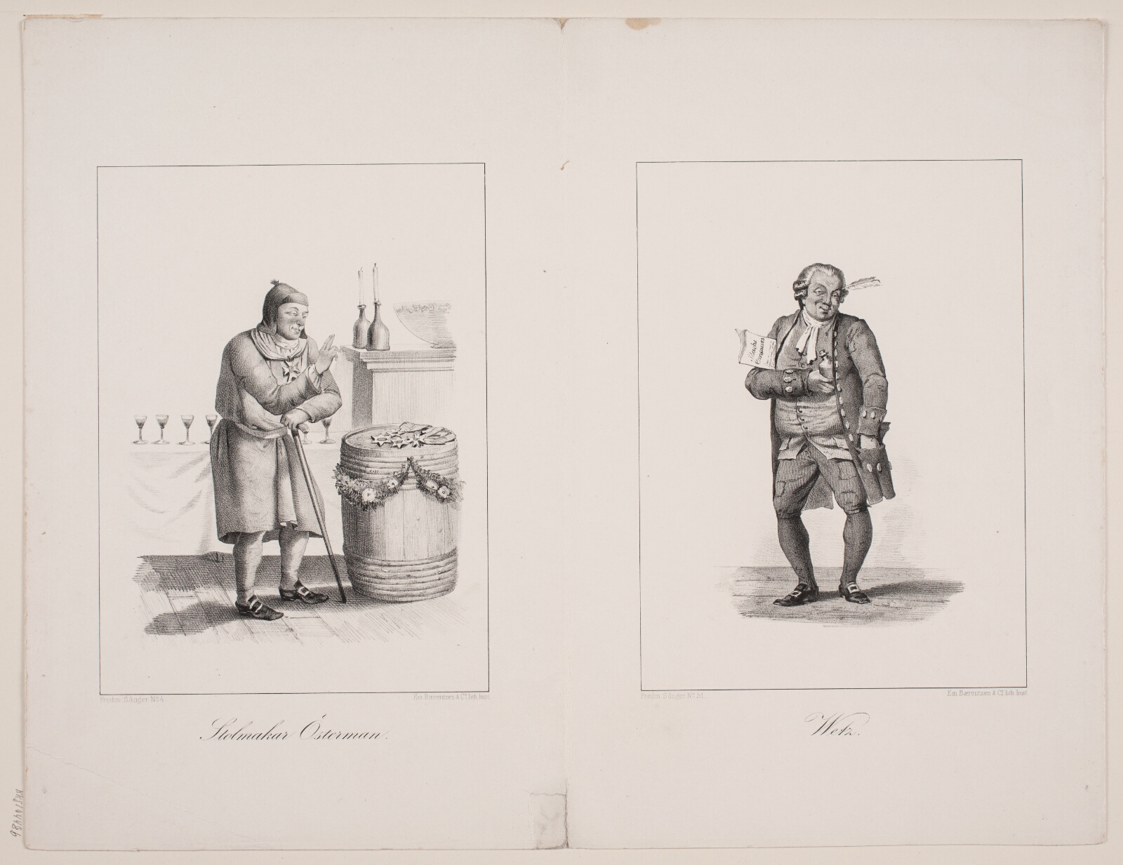 Ubekendt dansk, To illustrationer til C. M. Bellman "Fredmans Sånger"