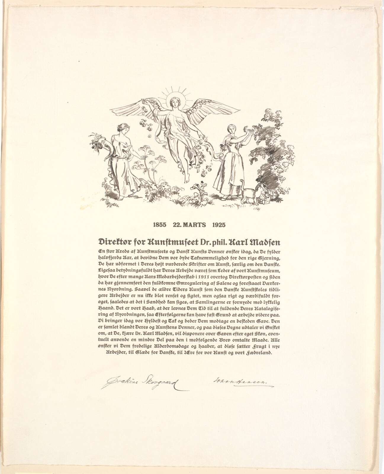 Joakim Skovgaard, Allegorisk tegning på adresse til museumsdirektør Karl Madsen i anledning af dennes 70-års dag d.22.3. 1925.