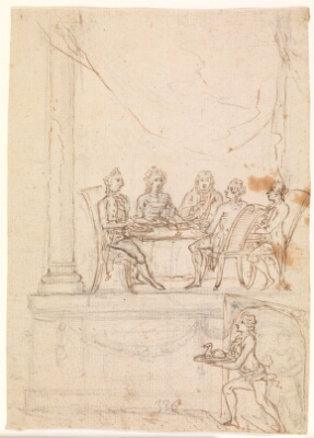 Kongefamilien ved et taffel på Hirschholm Slot 29. september 1771, Cramer, Peter, 1771