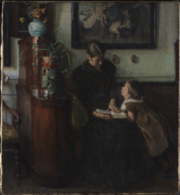 Moder skal læse. Kunstnerens hustru og barn