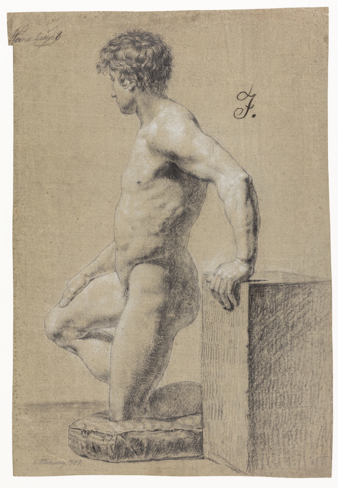 C.W. Eckersberg, Mandlig knælende modelfigur, profil til venstre