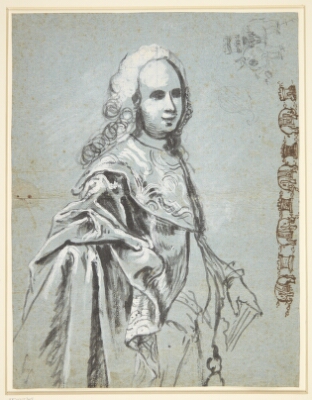 Studie til et portræt, formentlig af A. G. Moltke; til højre på bladet studie til Elefantridderordenens kæde, Pilo, C.G., 1752-1792