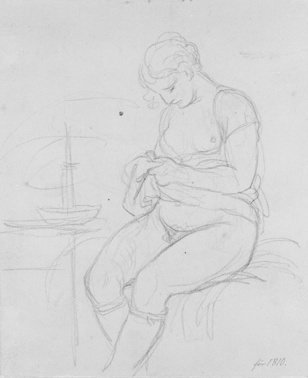 C.W. Eckersberg, En ung kvinde fanger en loppe i sin chemise