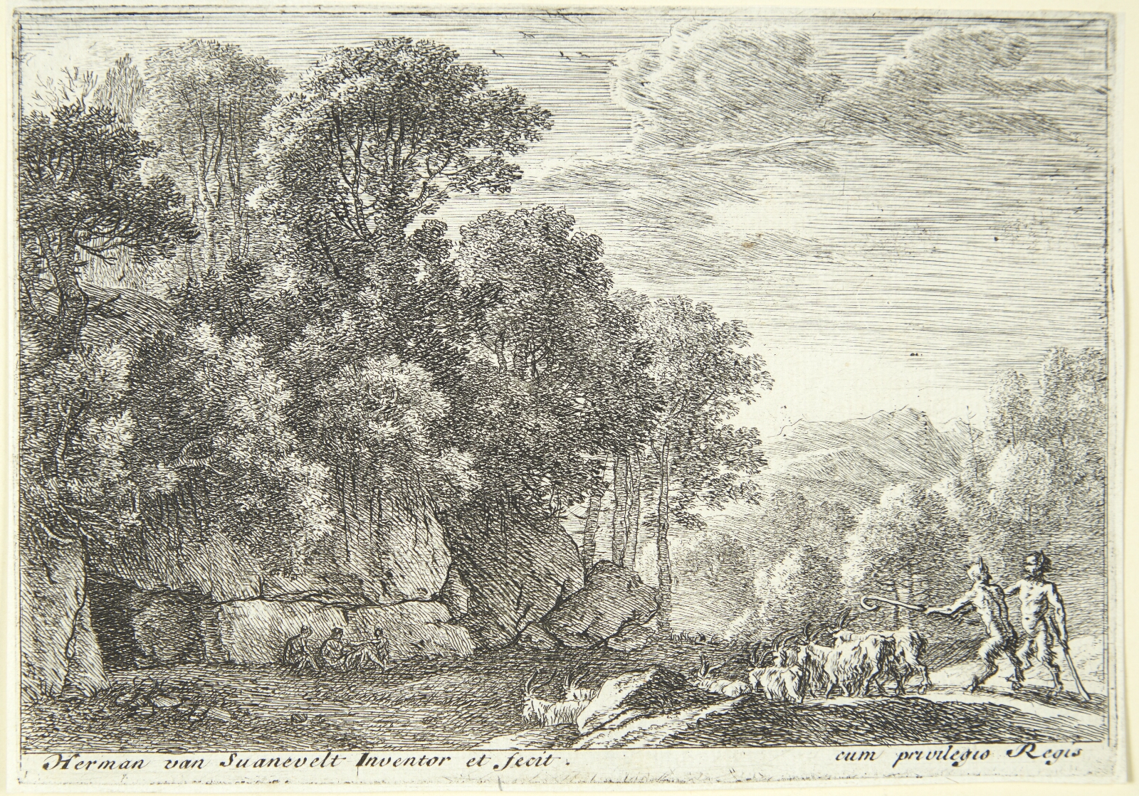 Herman van Swanevelt, To satyrer leder en flok geder