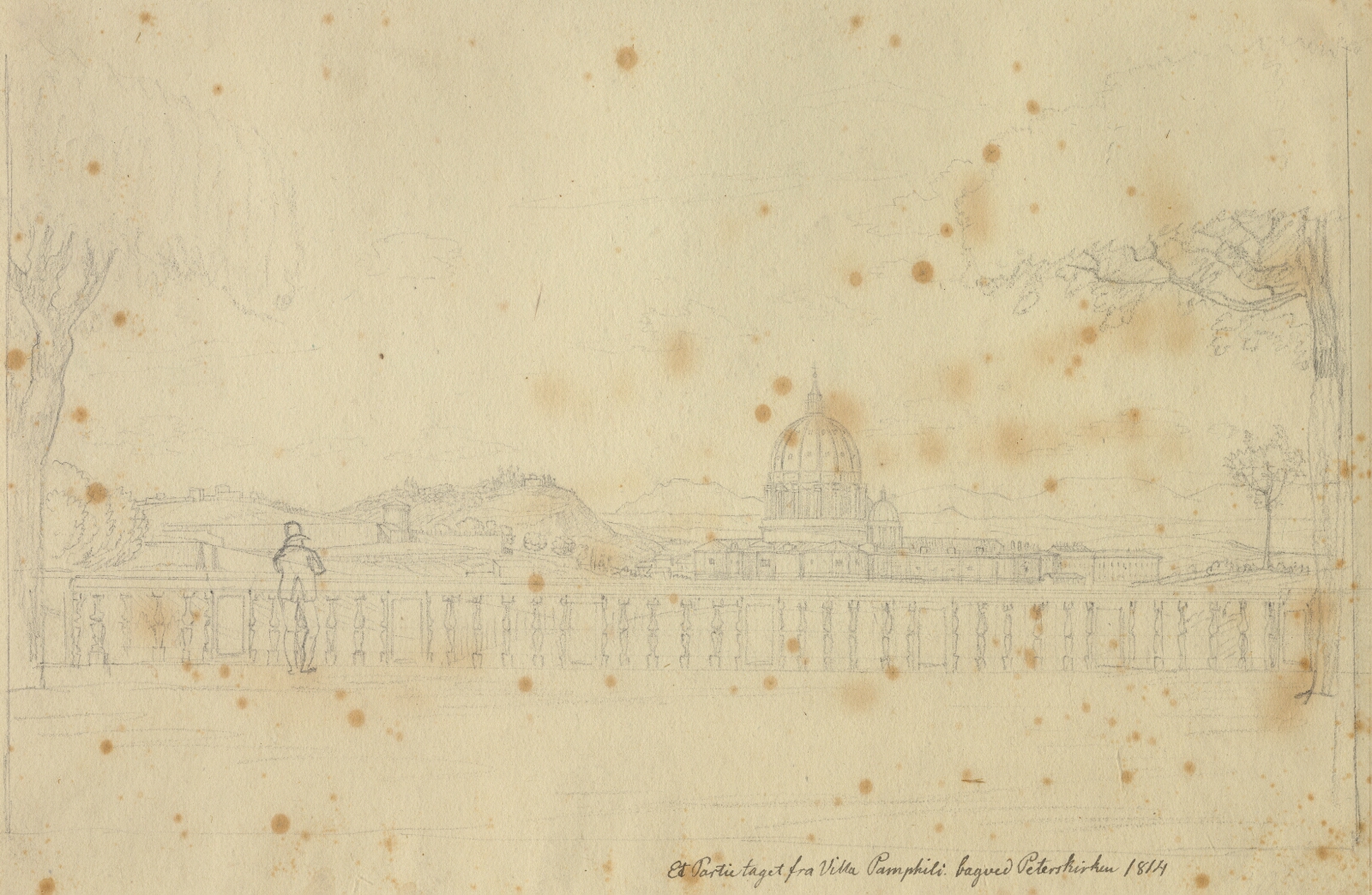 C.W. Eckersberg, Parti fra Villa Pamphili mod Peterskirken.