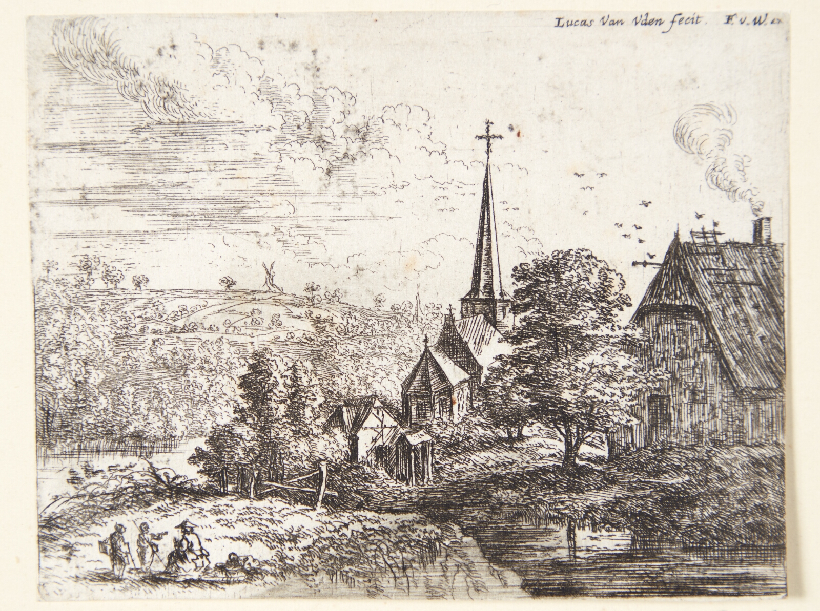 Lucas van Uden, Landsby ved en flod, i forgrunden tre figurer