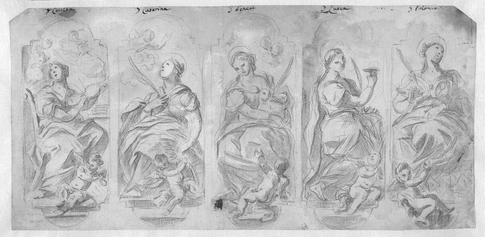 Luca Giordano, Fem kvindelige helgener i ornamentale rammer