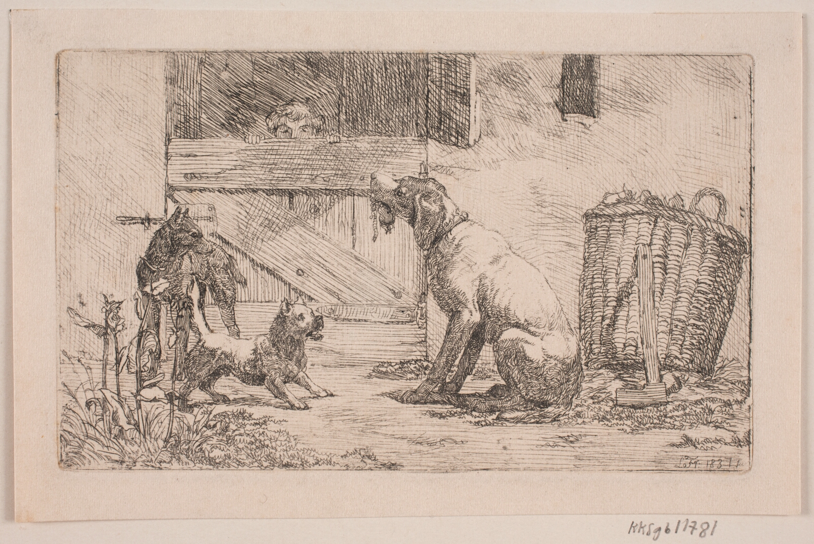 Lorenz Frølich, Tre hunde foran en stalddør