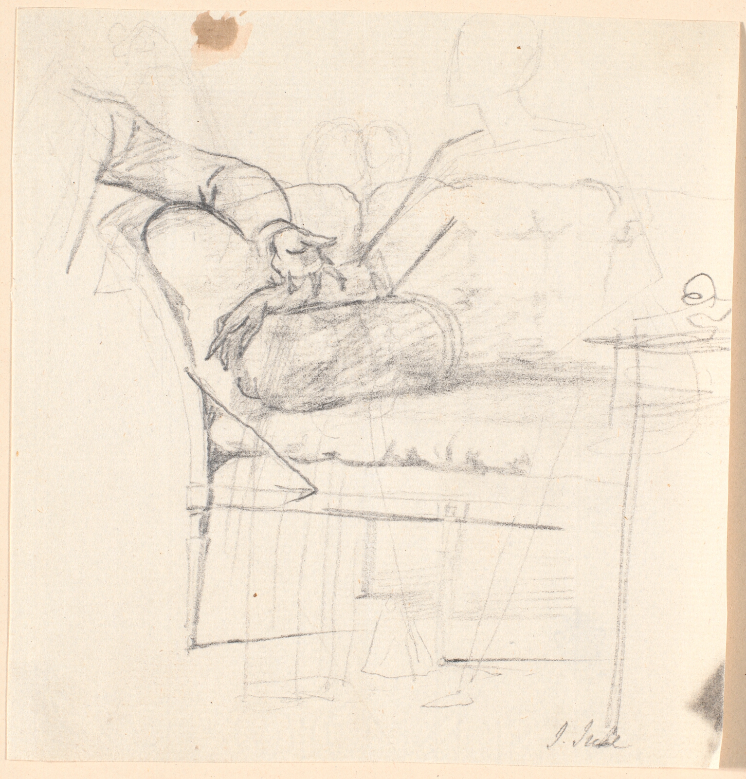 Jens Juel, Studie til det Holmskioldske familiebillede fra 1787: sofaen med bordet til højre, og alle tre figurers placering skitseret