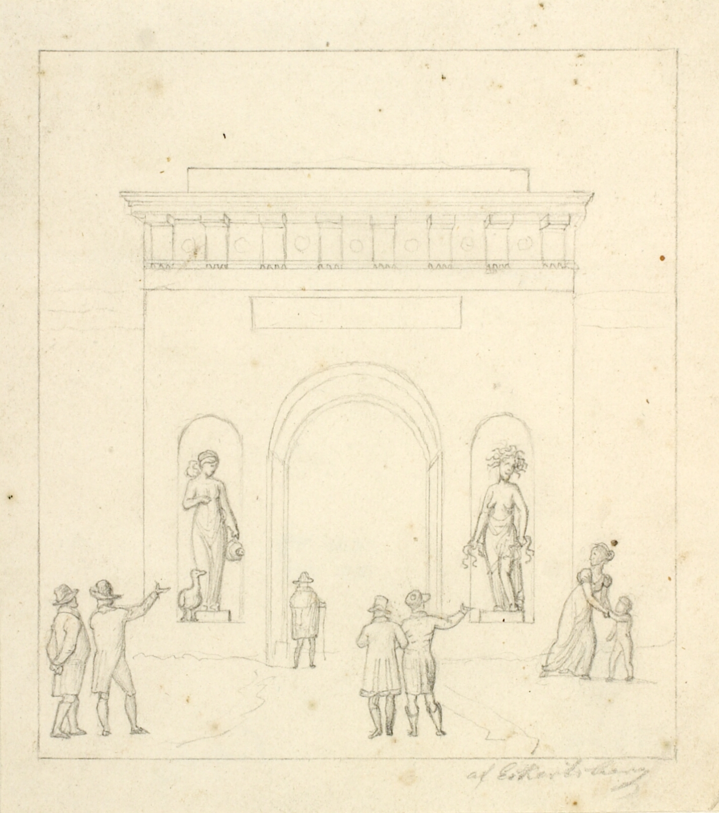 C.W. Eckersberg, En triumfbue i forgrunden staffagefigurer