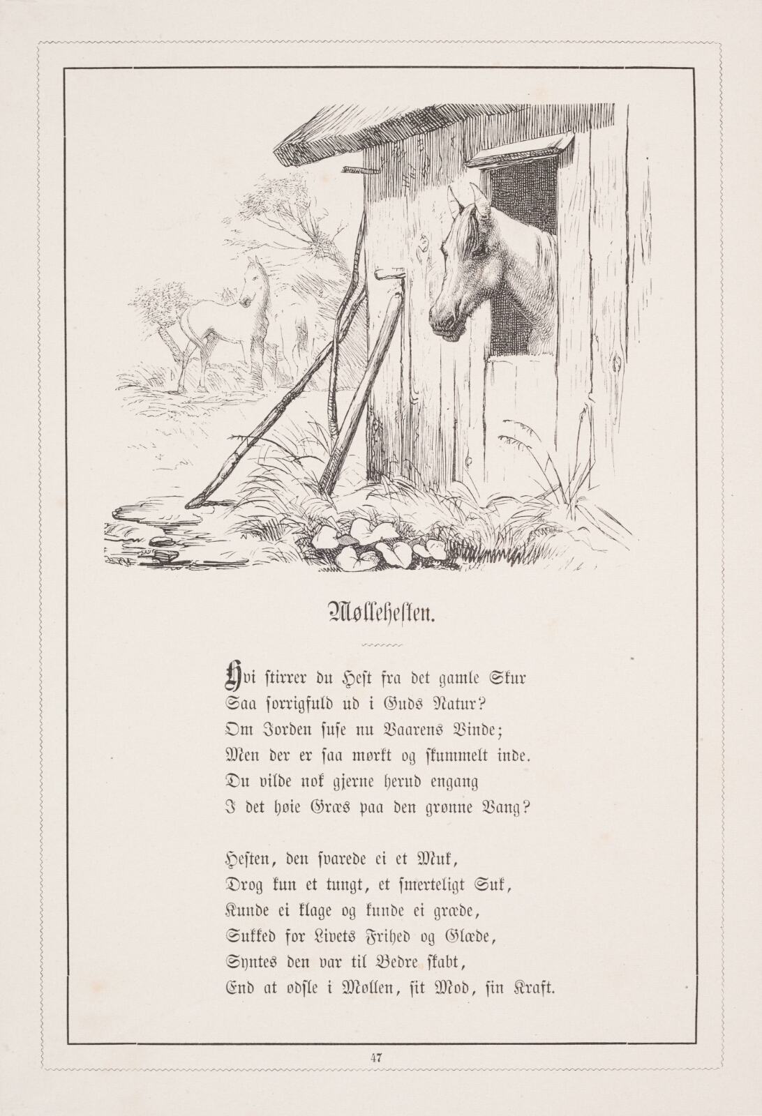 H.P. Hansen, Møllehesten. Illustration til H.V. Kaalund, "Fabler for Børn"