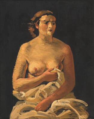 Sitting Female Model, Semi-Nude