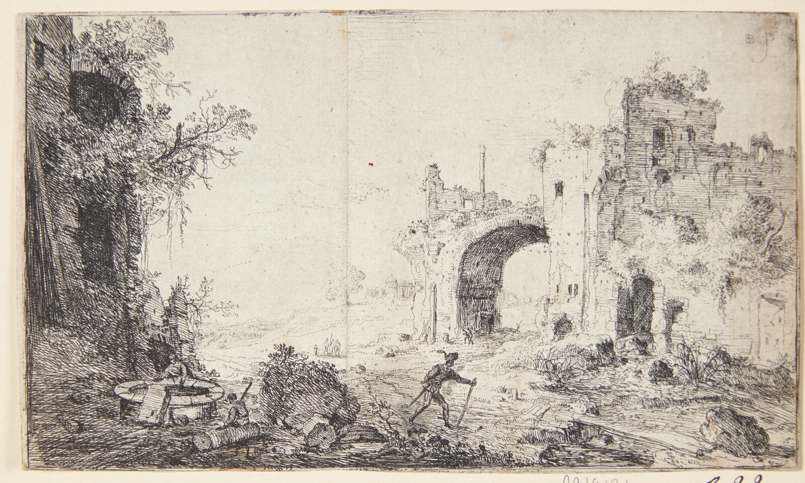 Bartholomeus Breenbergh, Caracallas termer, i forgrunden en budbringer med vandrestav
