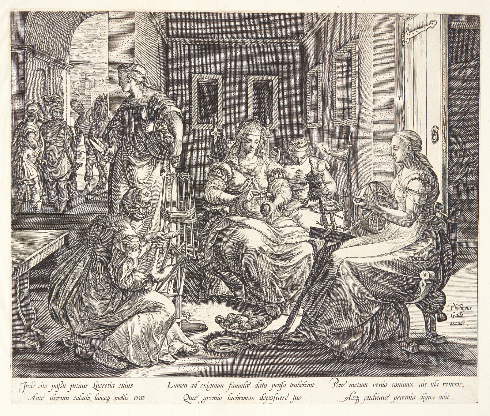 Hendrick Goltzius, Lucretia spinder med sine hofdamer
