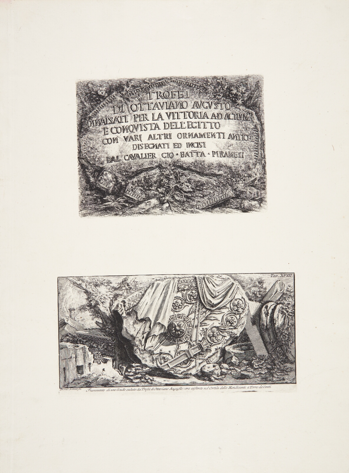Giovanni Battista Piranesi, Octavian Augustus' trofæer, rejst til minde om sejren ved Actium og erobringen af Ægypten, med forskellige andre ornamenter tegnet og raderet af Ridder Gio.Bat'ta Piranesi