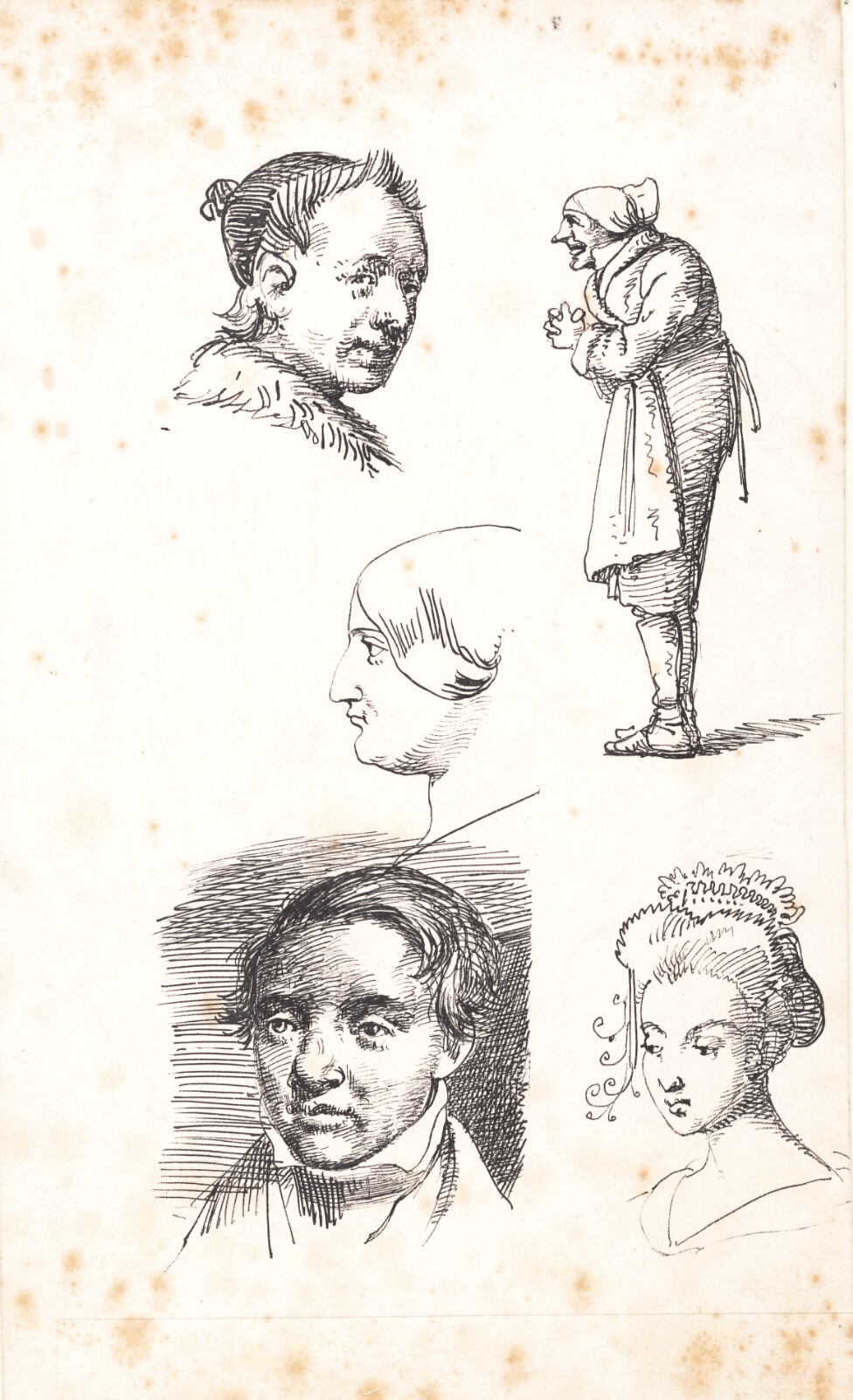 Wilhelm Marstrand, Studieblad med to mandshoveder, to kvindehoveder og en stående mand