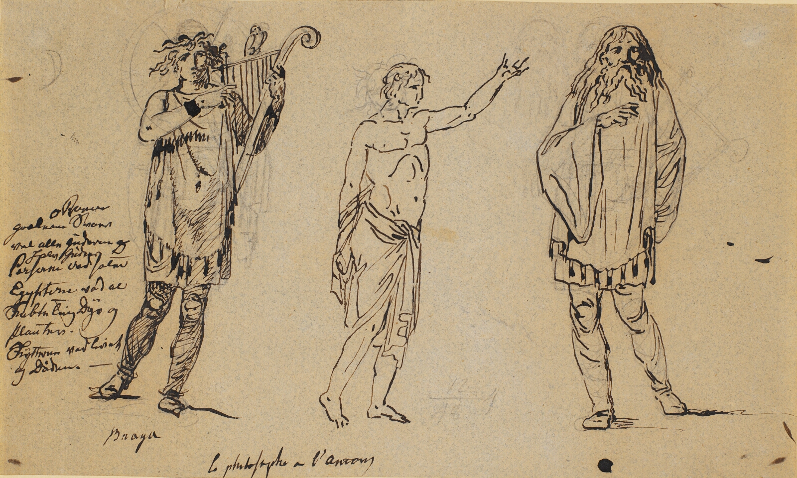 Nicolai Abildgaard, Tre mandsfigurer. Den t.v. ligner Braga-figuren på forgående blad