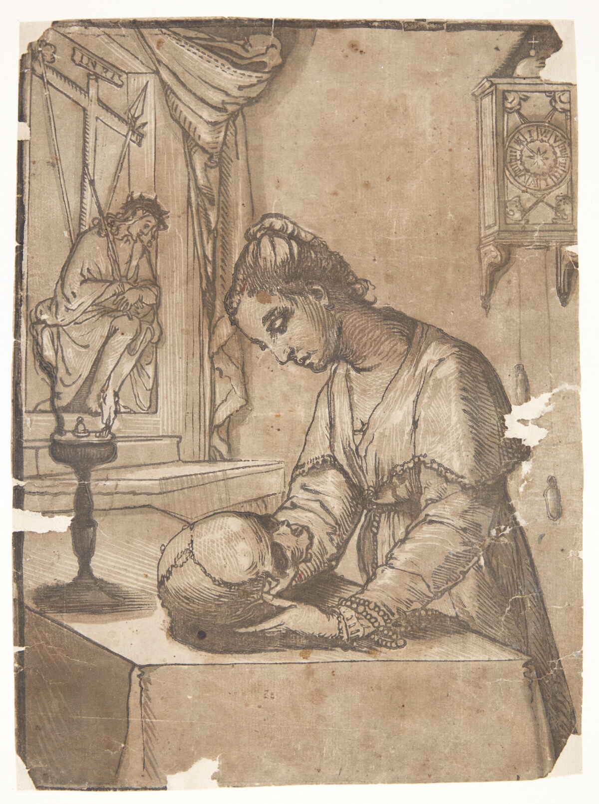 Mediterende Kvinde Med Et Kranie 1591 Andrea Andreani Alessandro
