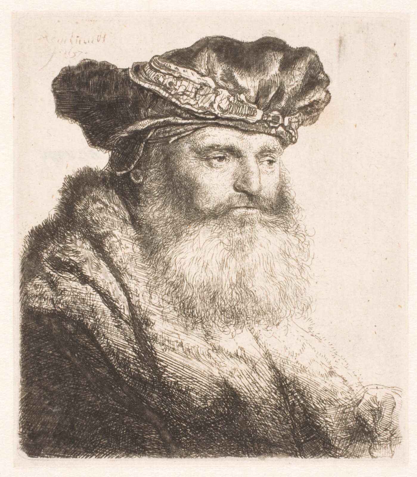 Rembrandt van Rijn, Portræt af skægget mand med juvelbesat baret