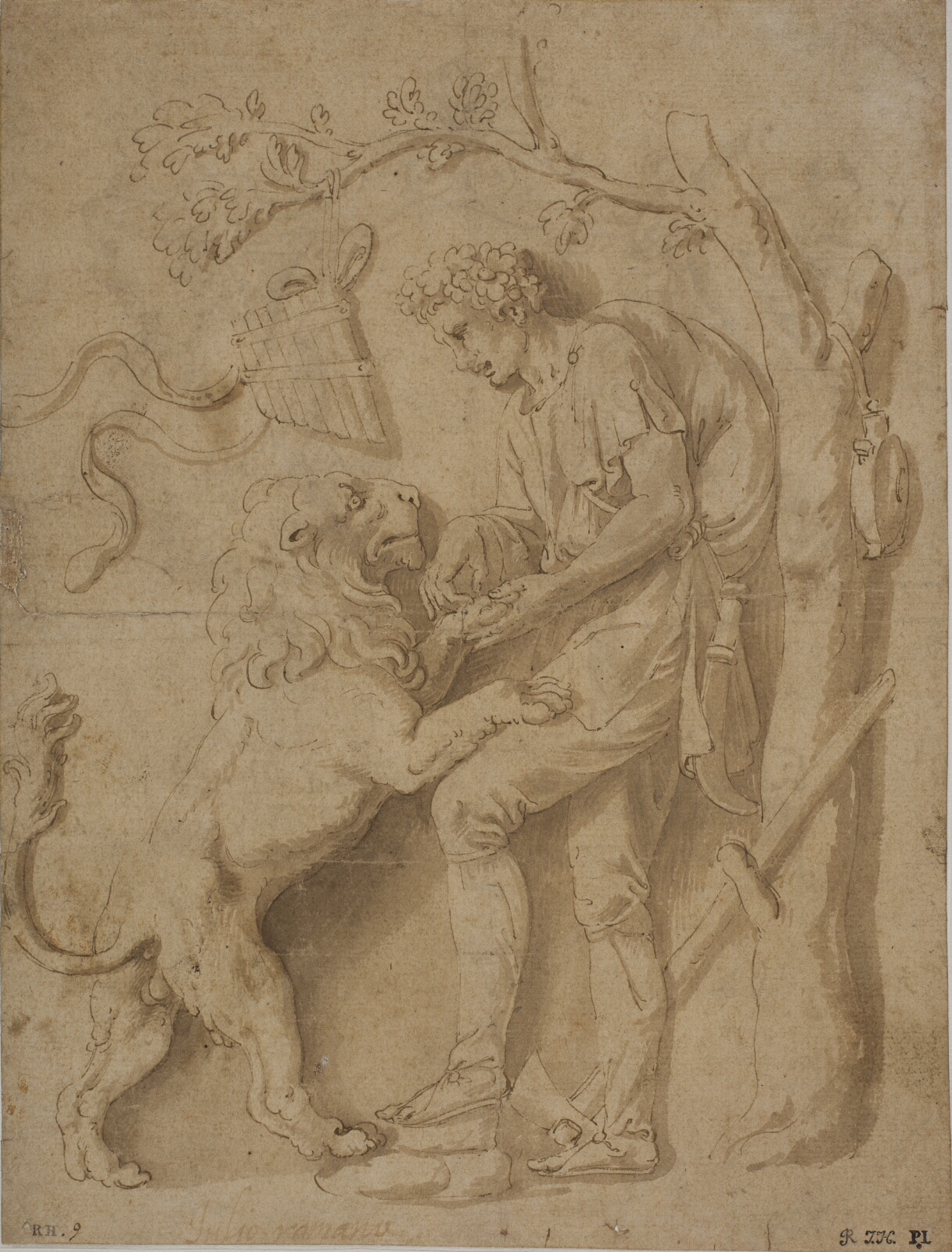 Giulio Romano, Hyrde fjerner en torn fra en løves pote. Studie til et af stuccoreliefferne i Giardino della Grotta, Palazzo Tè, Mantua