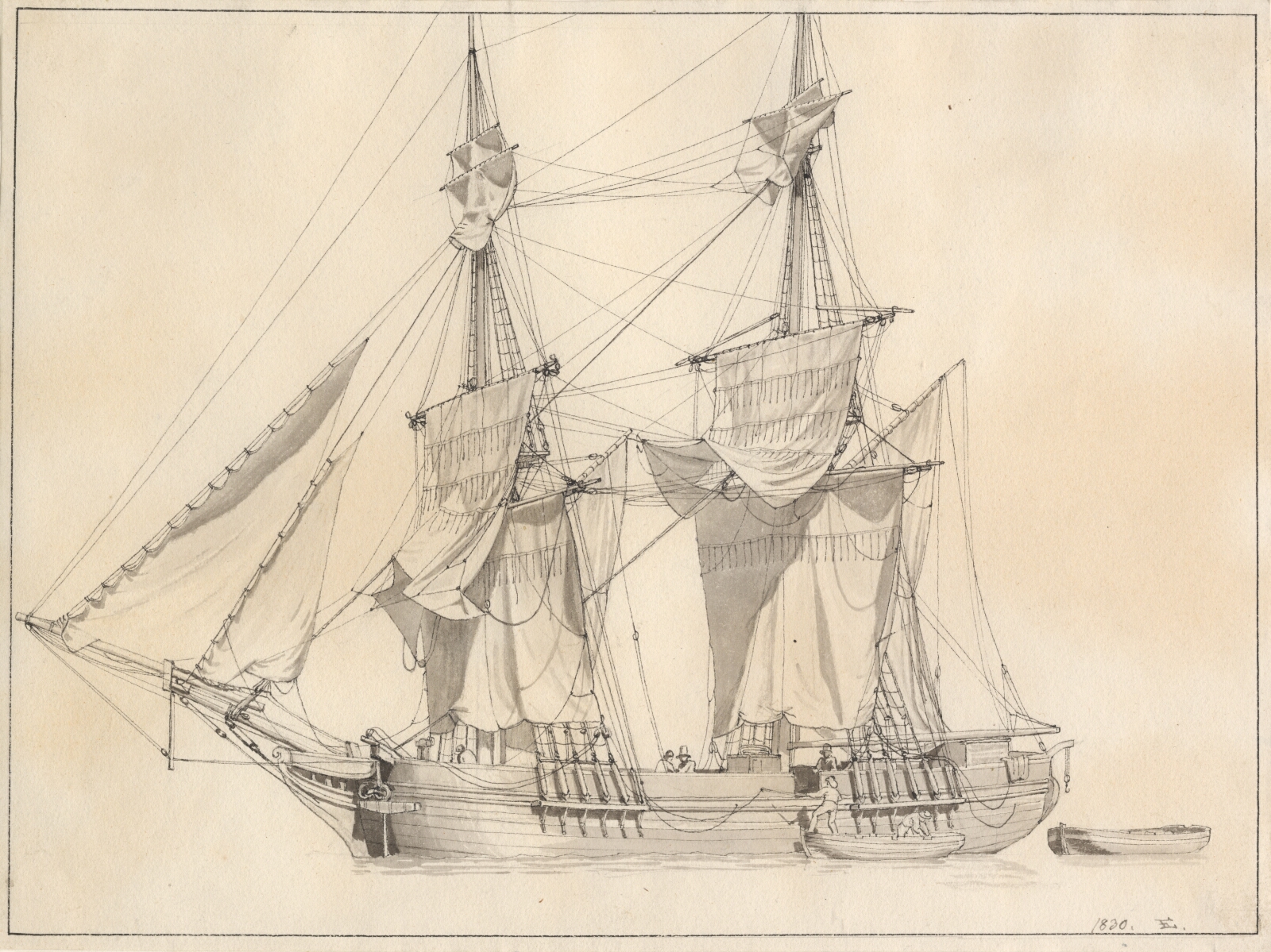 C.W. Eckersberg, En brig tørrer sejl