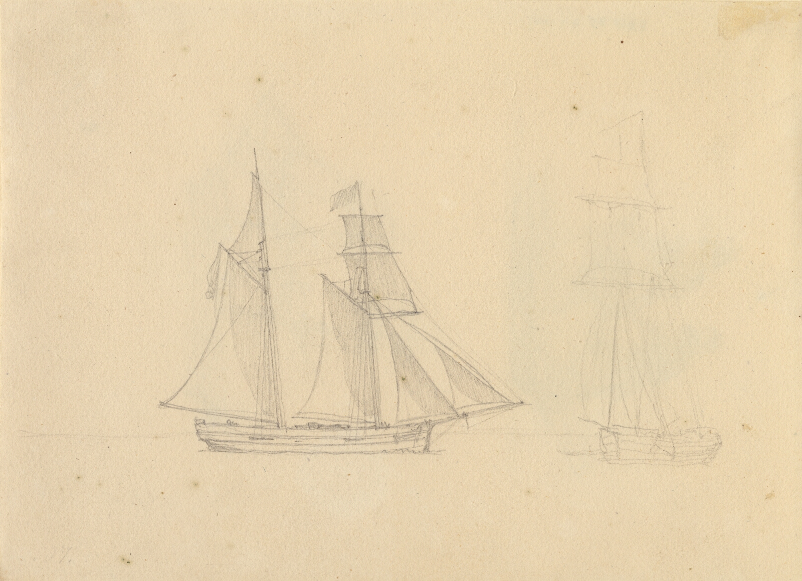 C.W. Eckersberg, En skonnert under sejl, til højre et andet skib.