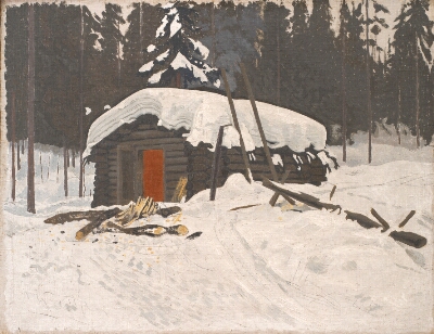 Norwegian Timber House with Snow