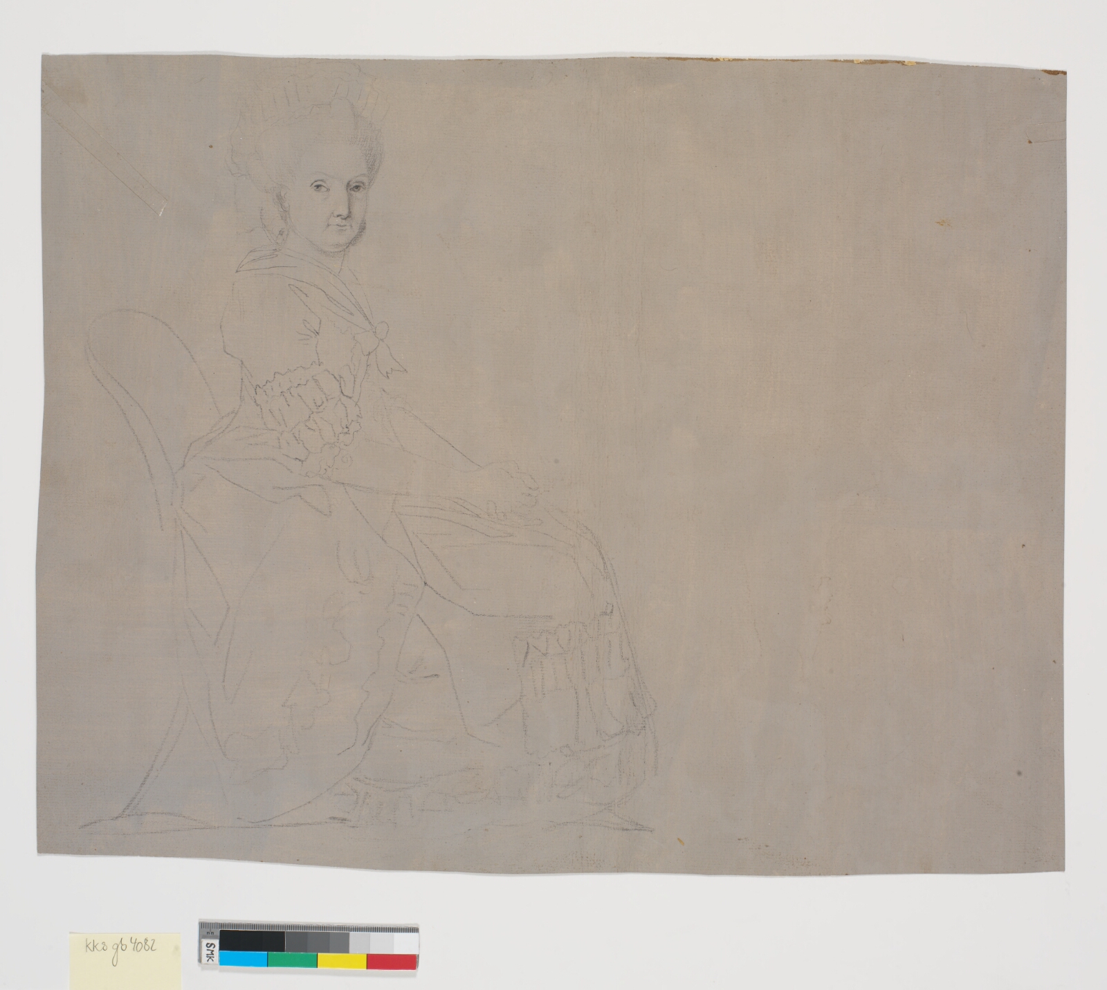 Nicolai Abildgaard, Portræt af en siddende ældre dame, hel figur, profil t.h., ansigtet en face