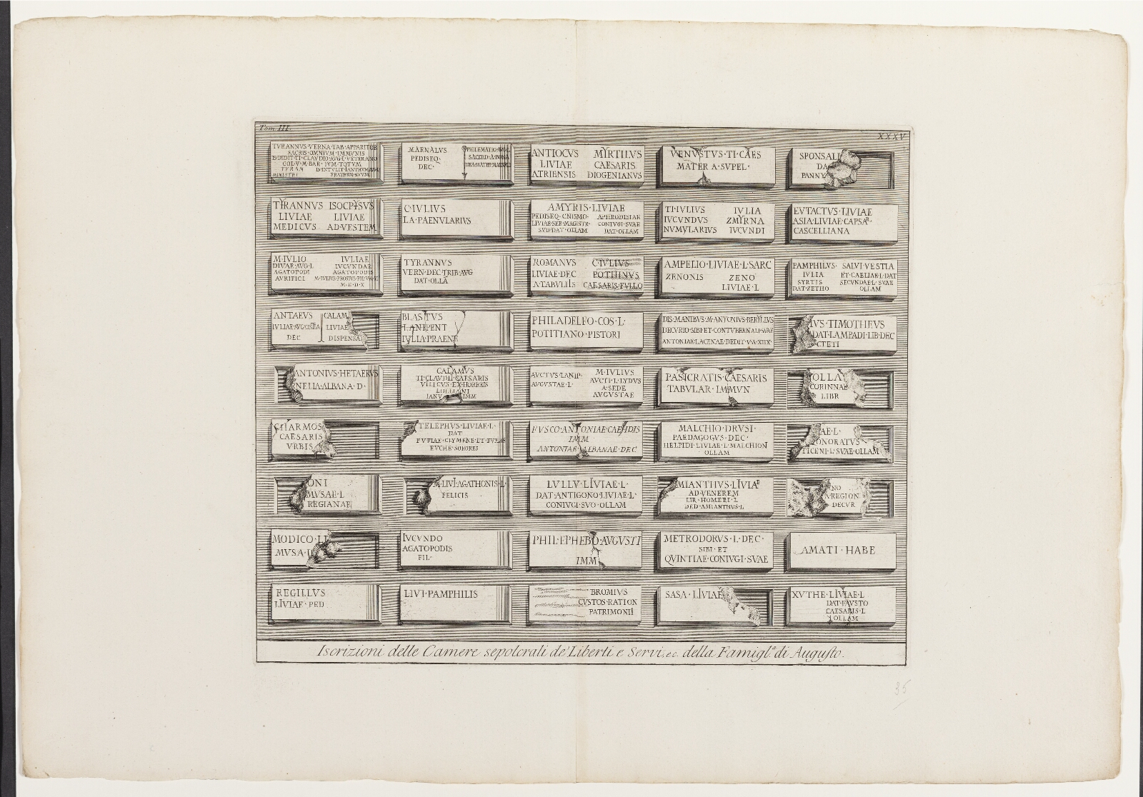 Giovanni Battista Piranesi, Iscrizioni delle Camere sepolcrali de' Liberti e Servi, ec. della Famiglia di Augusto, XXXV