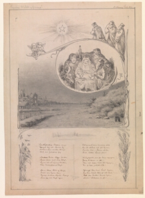 Juletegning til "Ude og hjemme", Schwartz, Frans, 1877