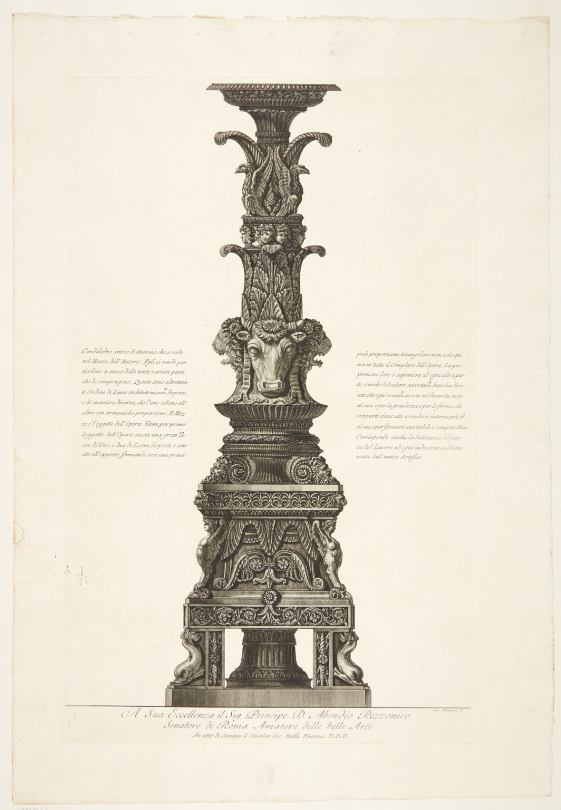 Giovanni Battista Piranesi, Marmorkandelaber, dekoreret med tyrehoveder