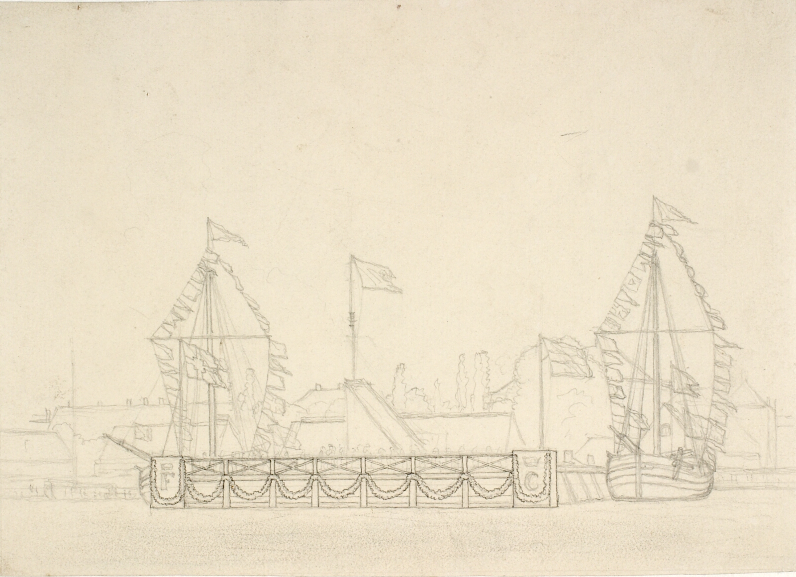C.W. Eckersberg, Festudsmykning ved Nyhavn, set fra vandet mod den gamle botaniske have