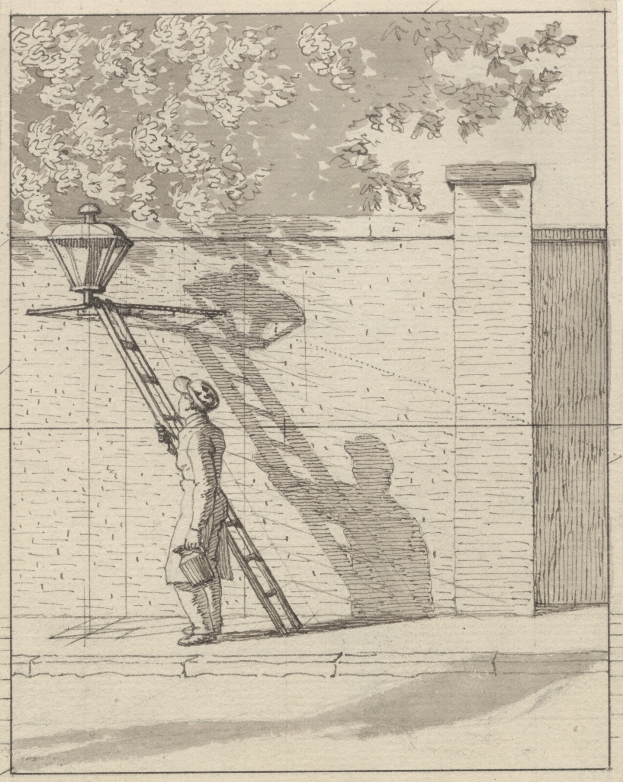 C.W. Eckersberg, Linearperspektiven anvendt paa Malerkunsten - Tavle VI. Gadelygten på parkens mur, Dagslys