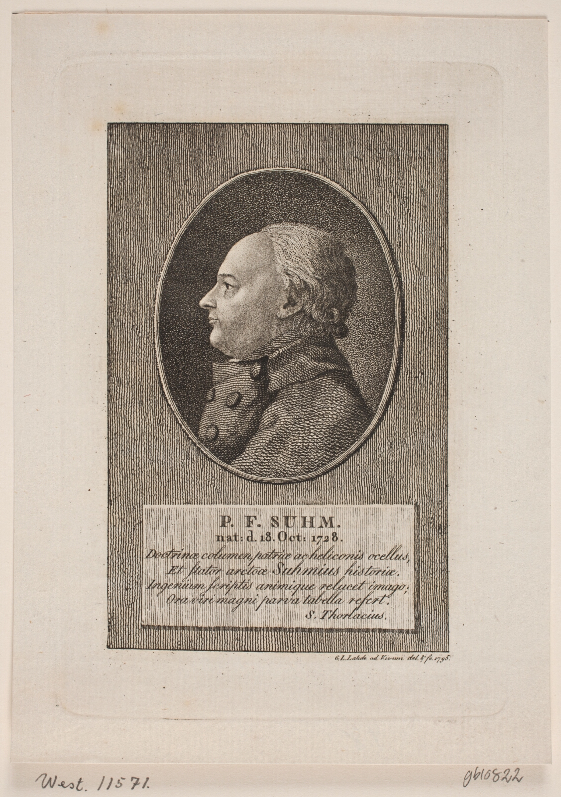 Gerhard Ludvig Lahde, Portræt af Peter Frederik Suhm