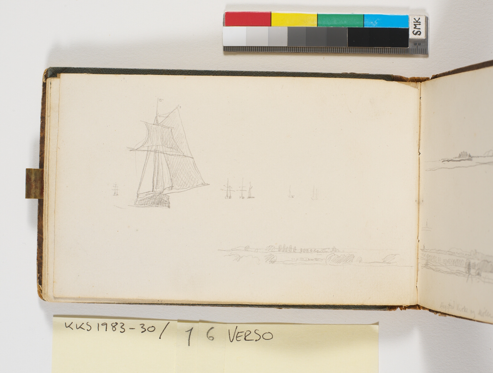 P.C. Skovgaard, Skibe på havet (og en del af landskabsskitsen på 17 recto)