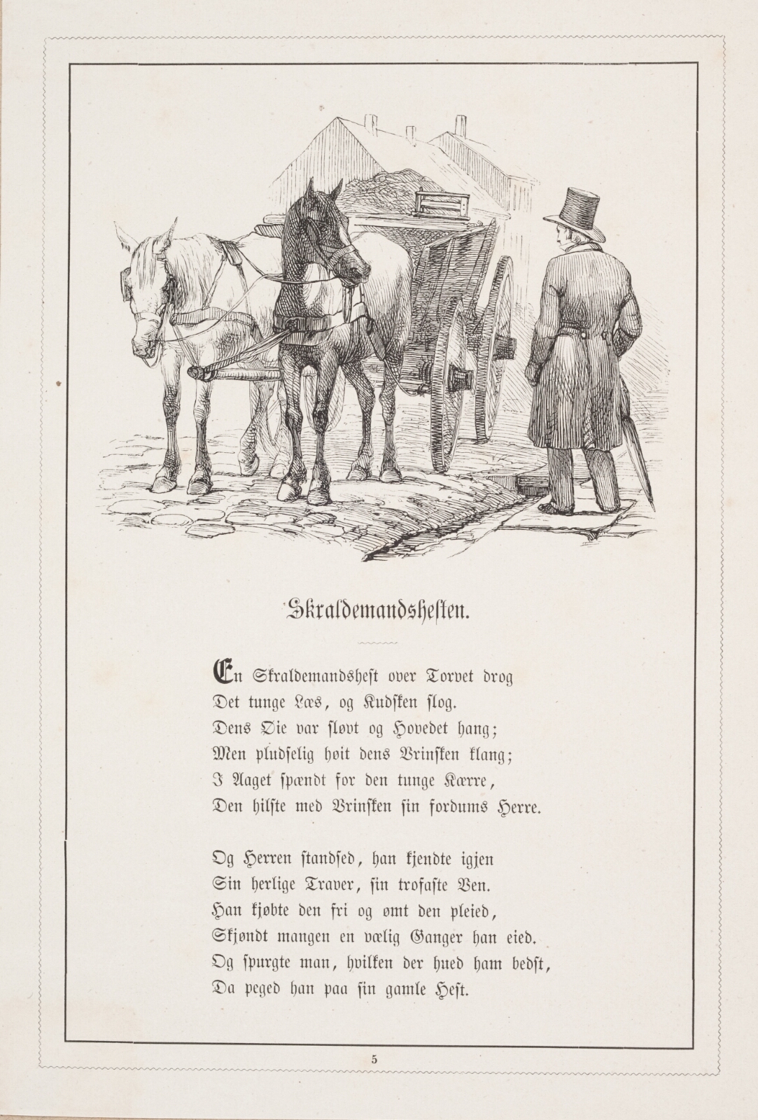 H.P. Hansen, Skraldemandshesten. Illustration til H.V. Kaalund, "Fabler for Børn"